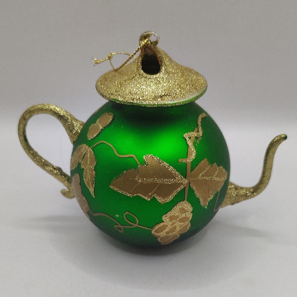 Vintage Green and Gold Glass Decorative Teapot Ornament